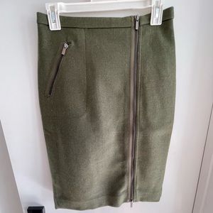 J.Crew B0145 Wool Zip front Moto Biker‎ Pencil Army Green Pocket Skirt